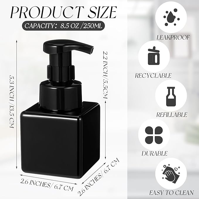 Domensi 24 Pcs Foam Pump Bottle Foaming Soap Dispenser Empty Travel Foaming Dispenser 8.5 oz Refillable Hand Soap Plastic Pump Bottle Travel Clear Container for Bathroom Vanities (Whole Black)