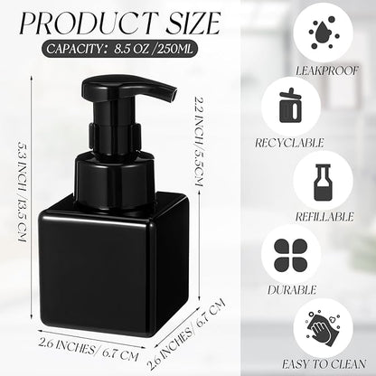 Domensi 24 Pcs Foam Pump Bottle Foaming Soap Dispenser Empty Travel Foaming Dispenser 8.5 oz Refillable Hand Soap Plastic Pump Bottle Travel Clear Container for Bathroom Vanities (Whole Black)