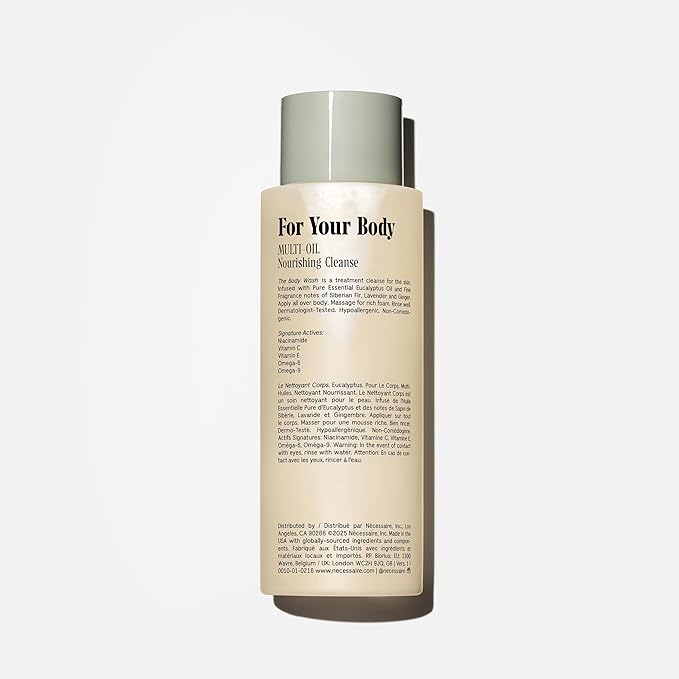 Nécessaire The Body Wash Eucalyptus - Natural Body Wash for Women & Men, Replenishing Shower Gel with Niacinamide, Vitamin C/E + Omega 6/9. Oil-In-Gel Cleanse, 8.4 fl oz.