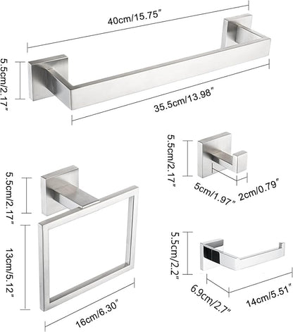 4-Piece Bathroom Hardware Set, Towel Rack Towel Holder Toilet Paper Holder Towel Hooks Towel Bar Set Stainless Steel Towel Rack Accessories Set Wall Mounted, Brushed Nickel 16 Inch