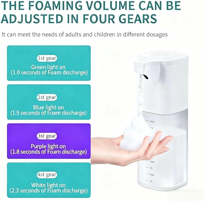 Automatic Foaming Soap Dispenser,Touchless Foam Soap Dispenser 4-Level Adjustable Electric,Auto Bathroom Kitchen Hand Soap Dispenser,18.6oz/550ml,Wall Mounted,Rechargeable