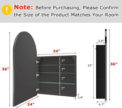 FKWin Black Bathroom Storage Cabinet for Left or Right Opening, Surface Mount Medicine Cabinet not Recessed, Modern Vanity Bathroom Mirror with Storage, Black, 24x36 inch