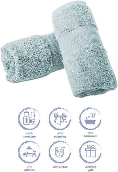 Hencely Luxury Hand Towel - Set of 2 (16x28 Inches) - Soft Turkish Cotton, Absorbent, Quick-Drying Face, Body, Kitchen, and Bathroom Towel (Hand Towels 2 Pack, Water Green)
