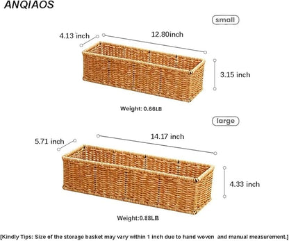 Small Plastic Rattan Baskets for organizing (Set of 2) | Bathroom Basket | Wicker Storage Basket | Toilet Paper Basket | Shelf Baskets | Rustic Style |Water-Resistant and Durable