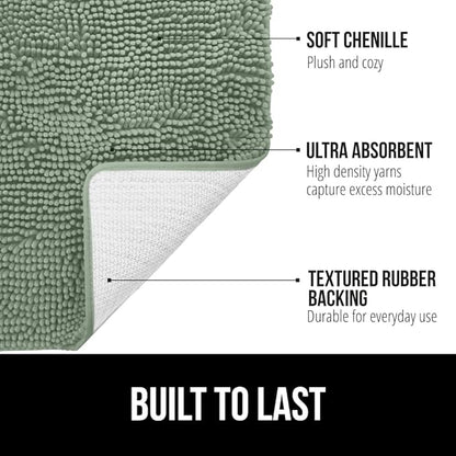 GORILLA GRIP Plush Absorbent Shaggy Chenille Bath Rug Mat for Square Toilet Base with Rubber Backing, Machine Washable Rugs, Soft Microfiber Contour Mats for Toilets, Bathroom Decor, Sage