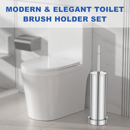 304 Stainless Steel Toilet Brush and Holder Set, Heavy Duty Toilet Bowl Brush and Holder with Removable Inner Bowl, Splash Protection, Long Handle for Bathroom