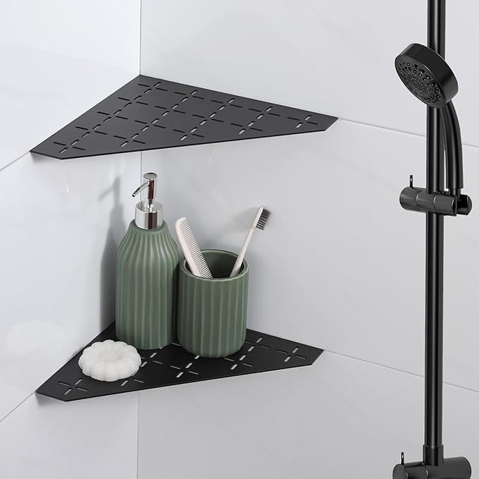Recessed Corner Shower Shelf, 10" SUS304 Stainless Steel, Heavy Duty Shower Shelf, Grout in Bathroom Shelves for Tile Walls (2 Pack, Cross-Matte Black)