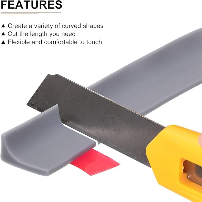 79"x0.8"x0.5" (LxWxH) Collapsible Shower Barrier Stopper - 1 Pack - Good for Bathroom Kitchen - L Shape Water Splash Guard Blocker - Gray