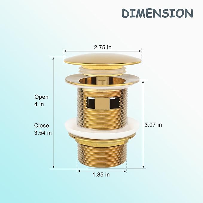 Tub Stopper Bathtub Drain, Brass Pop-up Freestanding Bathtub Drain Stopper, Fits Most Freestanding Tub Rough- in Kits (Gold)