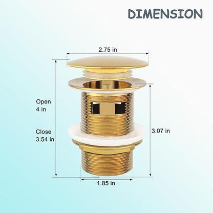 Tub Stopper Bathtub Drain, Brass Pop-up Freestanding Bathtub Drain Stopper, Fits Most Freestanding Tub Rough- in Kits (Gold)