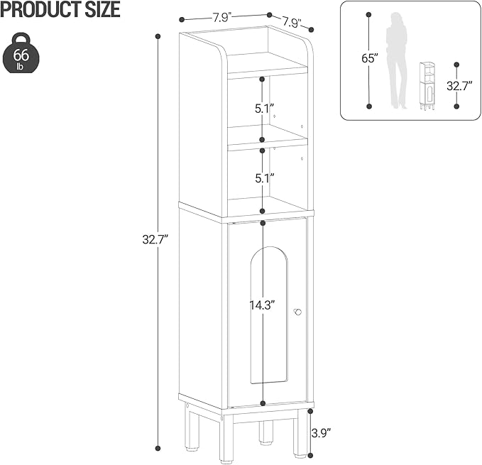 Bathroom Storage Cabinet, Small Corner Floor Cabinet with Door and Shelves, Narrow Toilet Paper Holder, Bathroom Organizer with Adjustable Shelf, for Small Spaces, Rustic Brown BC08201X