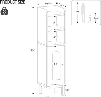 Bathroom Storage Cabinet, Small Corner Floor Cabinet with Door and Shelves, Narrow Toilet Paper Holder, Bathroom Organizer with Adjustable Shelf, for Small Spaces, Rustic Brown BC08201X