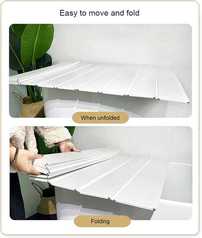 Adjustable Foldable Dust-Proof Bathtub Cover White,Waterproof Shutter Bathtub Tray & Laptop Desk 2 in 1 Fits Most Tubs,Modern Bath Tub Racks for Home (102x103CM(40"x40.55"), 0.47in Thick)