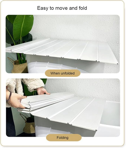 Adjustable Foldable Dust-Proof Bathtub Cover White,Waterproof Shutter Bathtub Tray & Laptop Desk 2 in 1 Fits Most Tubs,Modern Bath Tub Racks for Home(Size:0.47in Thick,Color:92CMx201CM(36.2"x79"))