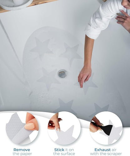Anti Slip Shower Stickers 24 PCS, Invisible Non-Slip Shower Stars for Adults, Premium Adhesive Bath Tub Stickers (Clear)