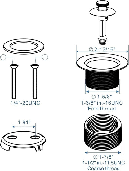 Bronze Tub Drain Lift &Turn Tub Trim Set with Two-Hole Overflow Faceplate Conversion Kit Assembly, Hidrop Bathtub Drain Replacement Trim Kit and Universal Fine/Coarse Thread, Oil Rubbed Bronze