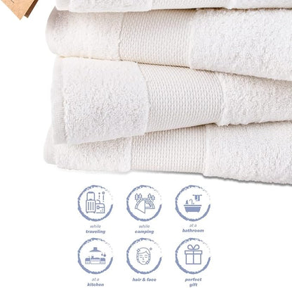 Hencely Premium Bath Towel Set of 4-28x58 Inches - High Absorbency, Quick Drying - 100% Soft Turkish Cotton Towels - Ideal for Home, Bathroom, Hotel, Spa, and Gym - White