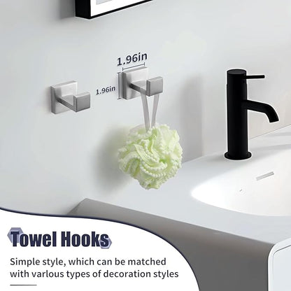 16 in Matte Bathroom Accessories Set, Bath Towel Bar Set, Stainless Steel Bathroom Hardware Set, Towel Racks for Bathroom Wall Mounted 5 Pcs（Silvery）