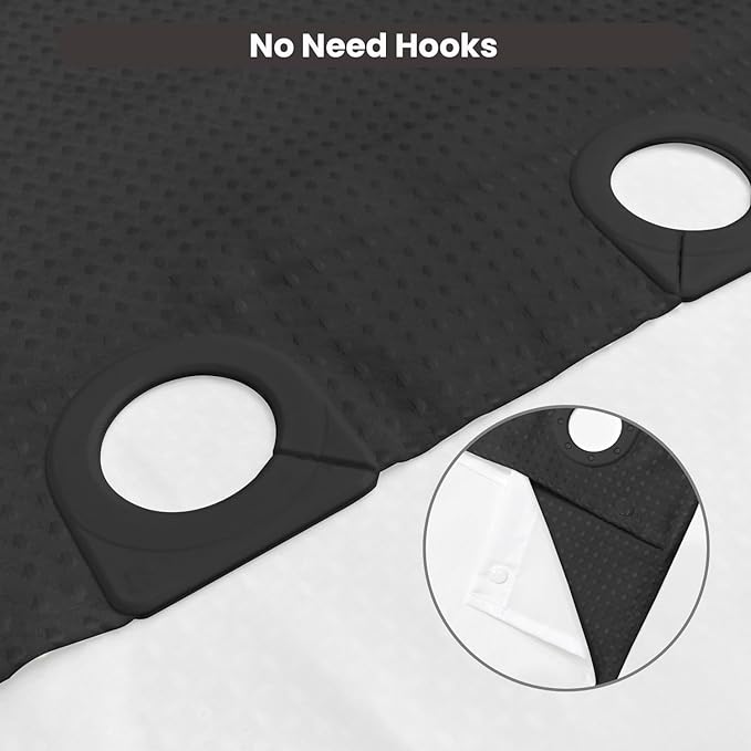 Inhousolu No Hook Waffle Weave Shower Curtain with Removable Snap in Fabric Liner Set for Bathroom, 230 GSM Heavy Duty Weighted Hem, Water Repellent Washable Bath Curtains, 72 x 72 Inch, Black