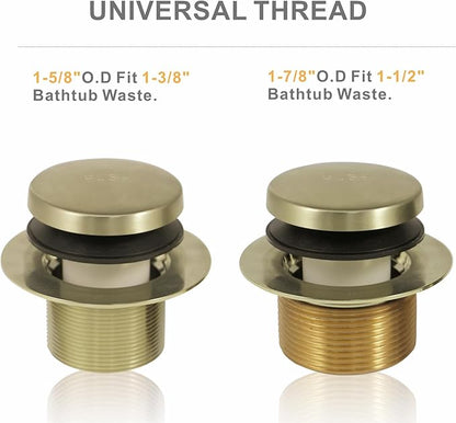 Tip Toe Bathtub Tub Drain Conversion Kit Assembly, Wellup Tub Drains Trim Kit with Two Hole Overflow Faceplate, Gold Brushed Brass