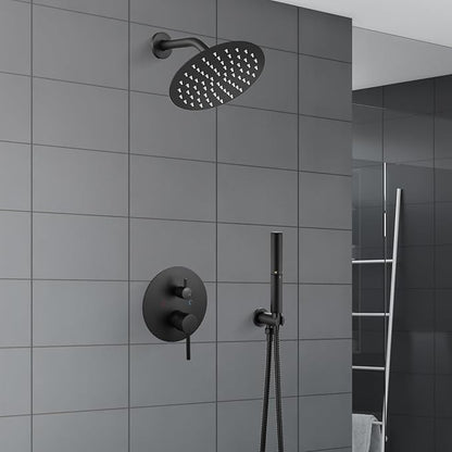 Airuida Shower Fixtures 2 Functions Shower Faucet Set Wall Mounted for Bathroom High Pressure Brass Handheld Shower with Rough-in Valve Round Rainfall 8 Inch Shower Head Matte Black