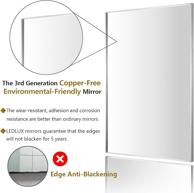 20x40 Inch Silver Bathroom Mirror - Copper-Free Mirror, Aluminum Alloy Frame Vanity Rectangle Wall Mounted Modern Mirror for Bedroom/Living Room/Porch Horizontal or Vertical