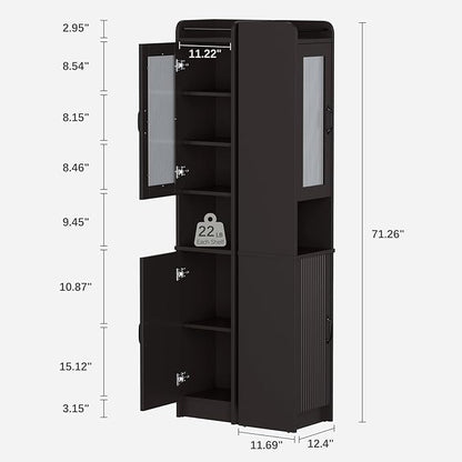 Tall Bathroom Storage Cabinet, Narrow Storage Cabinet with Adjustable Shelf Thin Linen Tower Two-Way Doors Contemporary Cabinet for Bathroom, Kitchen, Living Room, Espresso