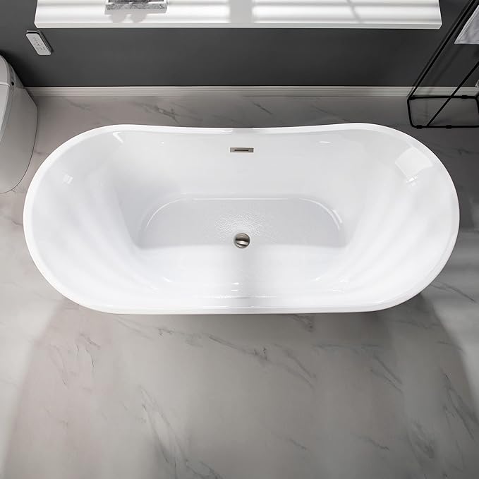 WOODBRIDGE 67" Acrylic Freestanding Bathtub Contemporary Soaking Tub with Brushed Nickel Overflow and Drain,Black,B1815-BN