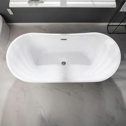 WOODBRIDGE 67" Acrylic Freestanding Bathtub Contemporary Soaking Tub with Brushed Nickel Overflow and Drain,Black,B1815-BN