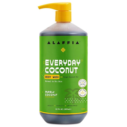 Alaffia Body Wash, Everyday Coconut – Moisturizing Soap with Nourishing Coffee Berry Extract & Coconut Water, Vegan & Cruelty-Free, 32 Oz