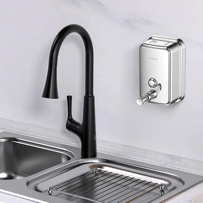 AIKE Polished Stainless Steel Wall Mount Pump Soap Dispenser Polished 17 fl.oz. AK1001