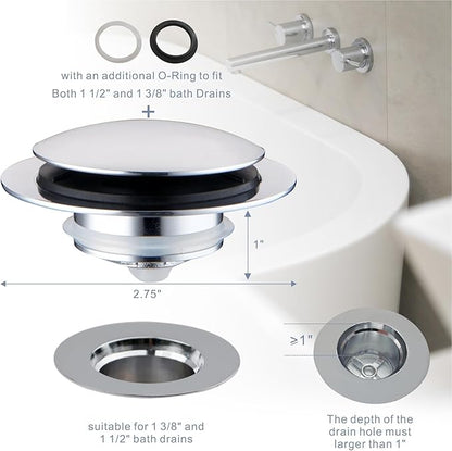 Chrome Plated Universal Tub Dain Stopper, Hidrop Pop Up Bath Drain Tip Toe Bathtub Drain Stopper,Conversion Kit Assembly, Replaces Lift and Turn, Tip-Toe and Trip Lever drains for Tub, EZ Install