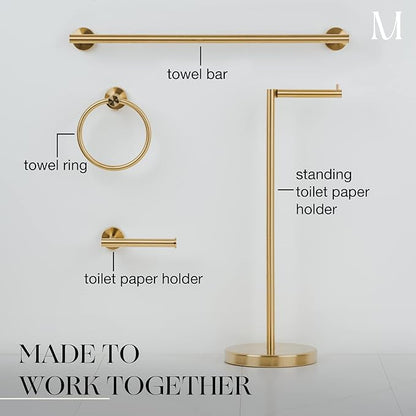 MARMOLUX ACC Free Standing Toilet Paper Holder Stand with Storage for 4 Rolls of Toilet Tissue for Bathroom, Stainless Steel Luxury Brushed Gold, 1pc - Bathroom Sets - Toilet Paper Storage