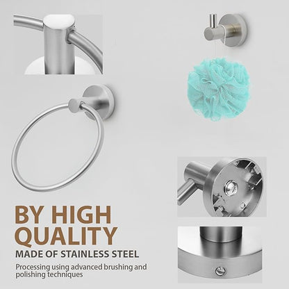 Brushed Nickel Bathroom Hardware Set 4 Piece Towel bar Set,Towel Rack for Bathroom Wall Mounted Adjustable Expandable 24 inch Towel Holder Robe Hook Towel Ring Toilet Paper Holder