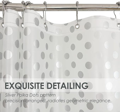 Plastic Shower Curtain Liner, Waterproof Printed PEVA Shower Curtain with Design, Silver Polka Dots Pattern, Rustproof Grommets, Standard Size 70x72 Bathtub Curtain for Bathroom (Pack of 1)