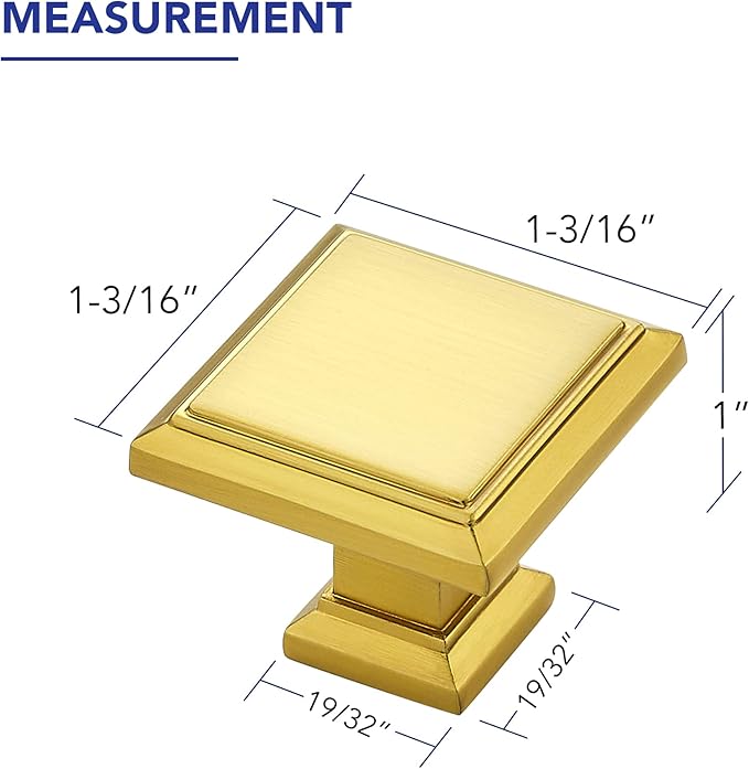Ravinte Hardware 15 Pack Kitchen Cabinet Pulls Square Drawer Single Hole Handles Brushed Brass for Cupboard Gold Dresser Solid