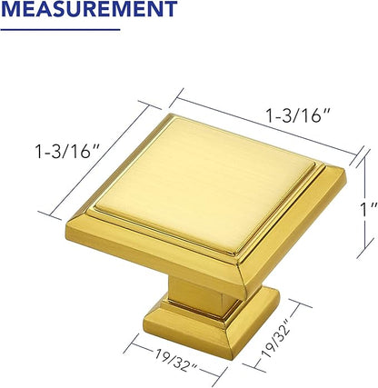 Ravinte Hardware 15 Pack Kitchen Cabinet Pulls Square Drawer Single Hole Handles Brushed Brass for Cupboard Gold Dresser Solid