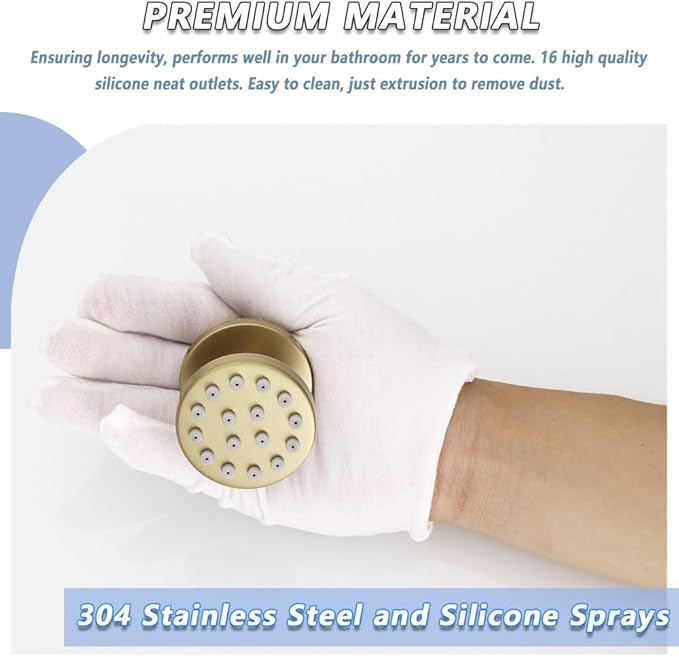 Brushed Gold Round Shower Faucet Set with Body Jets 10 Inch Shower Head Handheld Shower Combo Set High Pressure Ceiling Mount with Rough-in Valve