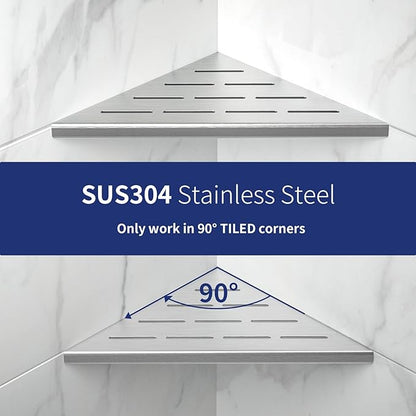 8'' Corner Shower Shelf 2PCS, 304 Stainless Steel Recessed Bathroom Shelves for Tiled Wall, Grout in Shelf, No Drilling Needed (8'', Silver)