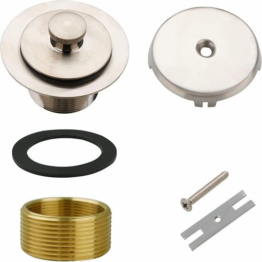 Tub Drain and Overflow Kit with Single Hole Overflow Faceplate, Welsan Universal Lift & Turn Bathtub Drain Kit with Fine/Coarse Thread Conversion Twist Trim Kit Assembly-Brushed Nickel