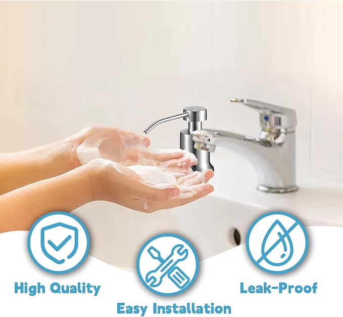 Foaming Soap Dispenser for Kitchen Sink, Kitchen Bathroom Soap Dispenser Pump, Foaming Hand Soap Dispenserr, Stainless Steel Foam Soap Dispenserr with 21oz Under Counter Plastic Bottle