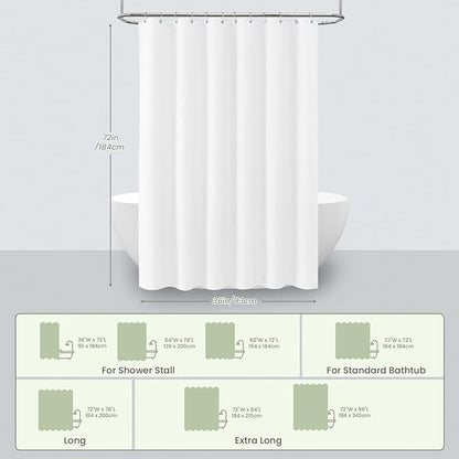 Inhousolu Fabric Shower Curtain Waffle Weave, 230 GSM Heavy Duty, Weighted Hem, 8 Metal Hooks, Water Repellent, Machine Washable, Hotel Spa Luxury Bath Curtain Set, 36 x 72 Inch, White