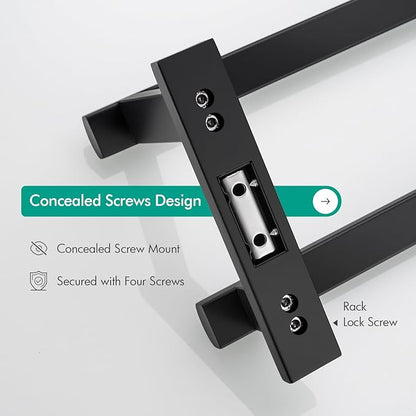 BAGNOLUX Double Towel Bar, SUS304 Towel Racks for Bathroom Wall Mounted 2-Tiers Ladder Towel Rails, Space Saving Bathroom Towel Holder Shelves Rack, Long Towel Hanger (24"-Square-Matte Black)