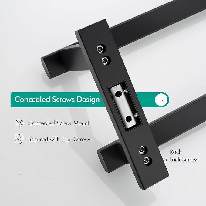 BAGNOLUX Double Towel Bar, SUS304 Towel Racks for Bathroom Wall Mounted 2-Tiers Ladder Towel Rails, Space Saving Bathroom Towel Holder Shelves Rack, Long Towel Hanger (16"-Square-Matte Black)