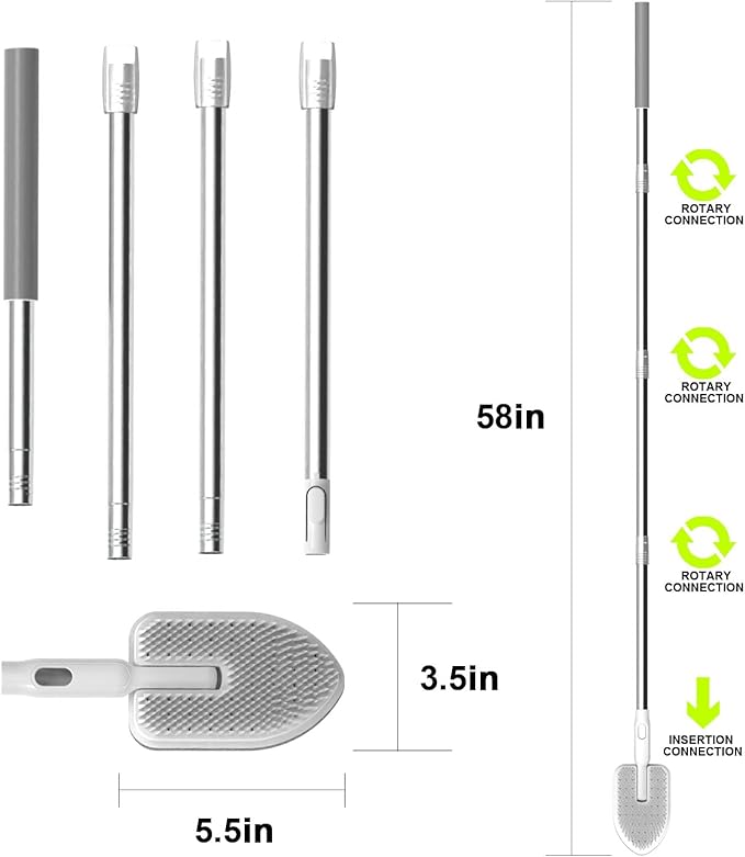 Tub Scrubber Cleaning Brush, Non-Scratch Shower Scrubber with Long Handle, 6 Replaceable Natural Fiber Pads & A Double-Sided Head, Scrub Brush for Cleaning Bathroom Kitchen Wall Sink