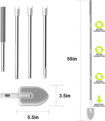 Tub Scrubber Cleaning Brush, Non-Scratch Shower Scrubber with Long Handle, 6 Replaceable Natural Fiber Pads & A Double-Sided Head, Scrub Brush for Cleaning Bathroom Kitchen Wall Sink
