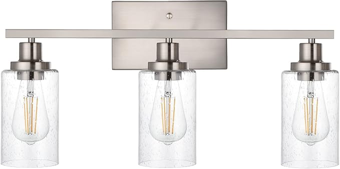 Bathroom Light Fixtures 3-Lights Seeded Glass in Brushed Nickel Finish, 23.6-Inches Vanity Lighting Bath Wall Mount Lamp for Kitchen Living Room Workshop