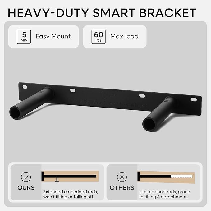 Homeforia 16 inch Black Floating Shelves, High End Solid Real Wood 16inch Bathroom Floating Shelves for Wall Mounted, 16in Wooden Small Floating Shelf, Heavy Duty Bracket, 16 X 6.5 X 1.75 in, Set of 2