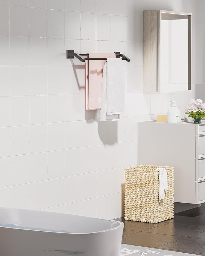 Alise Bath Double Towel Bars,Towel Holder Towel Racks for Bathroom Lavatory,24 Inch SUS304 Stainless Steel Towel Hanger Towel Rail Wall Mount,Matte Black