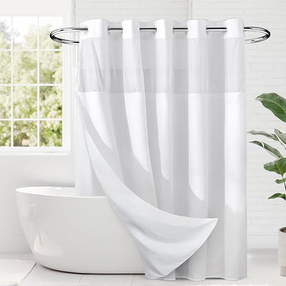 River Dream Heavyweight No Hooks Required Dotted Waffle Weave Shower Curtain with Snap in Liner，Bathroom Curtains Shower Set - 71W x 74H,Hotel Grade,Spa Like Bath Curtain,White